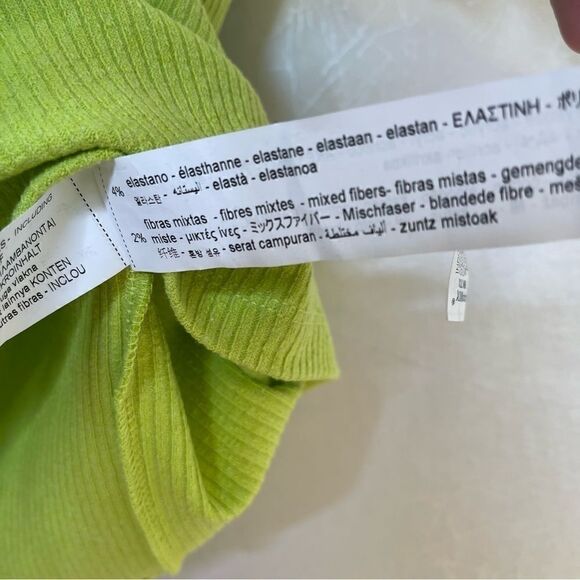 Zara Neon Lime Green Ribbed Body-Con Mini Dress L - Picture 4 of 6